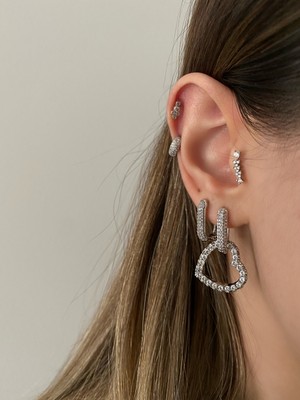 OkkoStore Kadın Silver Rengi Sallantılı Kalpli 2'li Küpe