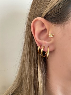 OkkoStore Kadın Gold Rengi Çelik 3’lü Halka Küpe Seti