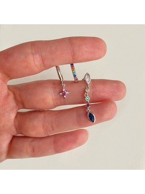 OkkoStore Kadın Silver Charmlı 3’lü Küpe Seti