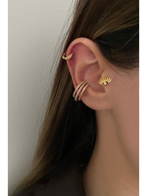 OkkoStore Kadın Taşlı Üç Sıralı Kıkırdak Küpe Earcuff