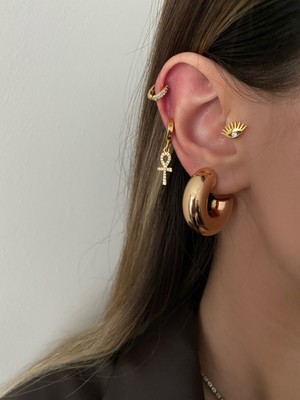 OkkoStore Kadın Gold Renkli Double Halka Küpe Çifti