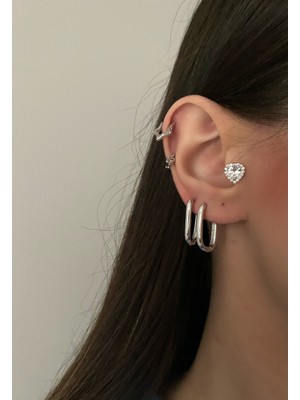 OkkoStore Kadın Silver Renkli Oval Dikdörtgen 2'li Küpe