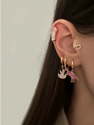 OkkoStore Kırmızı Taşlı Dinozor 3'lü Küpe