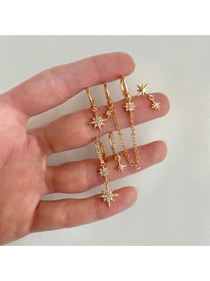 OkkoStore Kadın Kuzey Yıldız Detaylı 6'lı Küpe