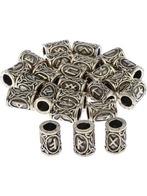 Lanfy Nortalya / Viking Rune Sakal Boncuk 24 Set Charm Boncuk - Sakallar, Saç, Takı Bronz (Yurt Dışından)