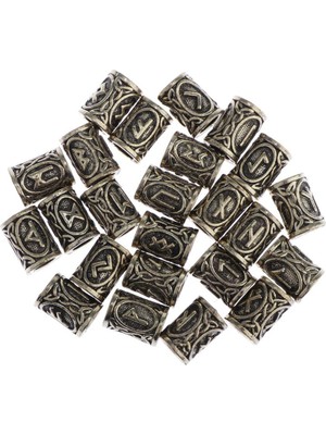 Lanfy Nortalya / Viking Rune Sakal Boncuk 24 Set Charm Boncuk - Sakallar, Saç, Takı Bronz (Yurt Dışından)