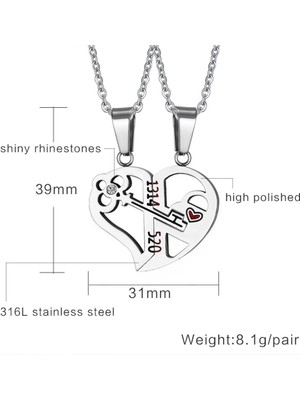 Lanfy 316L Paslanmaz Çelik Bulmaca Eşleştirme Aşk Kalp Anahtar Kolye Kolye Gümüş (Yurt Dışından)