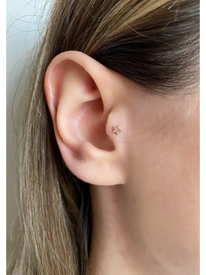 OkkoStore Kadın Cerrahi Çelik Rose Rengi Yıldız Tragus Piercing