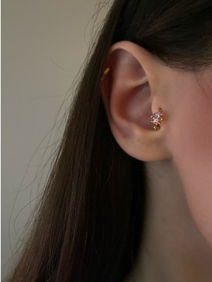 OkkoStore Kadın Minimal Pembe Baget Taşlı Halka Tragus Piercing