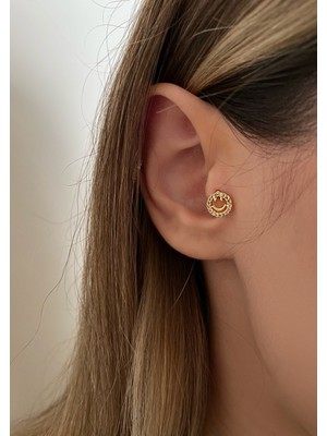 OkkoStore Kadın Smile Tragus Kıkırdak Piercing Gold Cerrahi Çelik Zirkon Taşlı Alerji Yapmaz