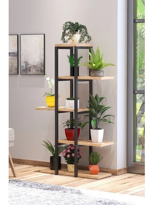 Tedarik Center Modern Tasarımlı 5 Raflı Saksılık Metal Çiçek Rafı Dekoratif Çiçeklik Saksı Standı - Atlantik Çam