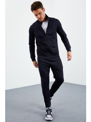 Tommy Life Dik Yaka Fermuarlı Lacivert Eşofman Takım Standart Kalıp Kış Sezonu %95 Polyester