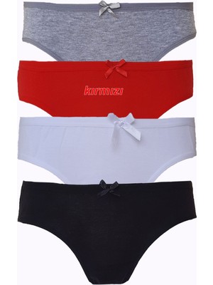 Hepsine Rakip 4lü Kadın Pamuklu Bikini Külot Renkli Fiyonklu Iç Çamaşırı