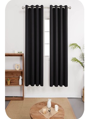 Farbateks Siyah Rustik Fon Perde Kuşgözü Halkalı 480 x 250 cm Blackout Kumaş Dokuması