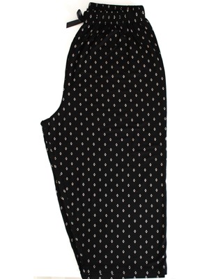 Made By Me Büyük Beden Pijama Altı Kapri Modal Kumaş Modern Kaliteli Estetik Siyah Baklava Desenli