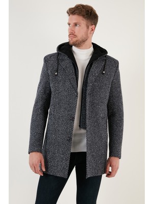 Buratti Çıkarılabilir Kapüşonlu Kırçıllı Slim Fit Kaşe Kaban Erkek KABAN 5841013