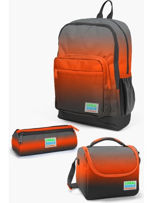 Coral High Turuncu Gri Geçişli Okul Çantası Kalemlik Su Geçirmeyen Kumaş 27 x 39 x 16 cm