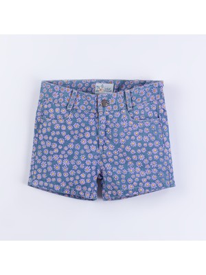 Overdo Kız Çocuk Papatya Baskılı Mavi Kot Şort