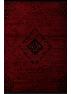 Giza Home Afgan Türkmen Otantik Desenli Bordo Oturma Odası Salon Mutfak Halısı 5366A_ZS72 100 x 300