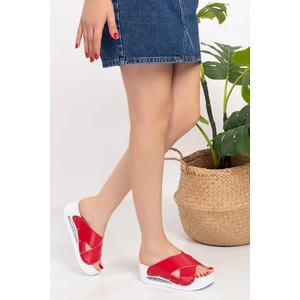 Nur Ortopedi Kırmızı Renk Açık Çapraz Airmax Ortopedik Kadın Sabo Terlik 01