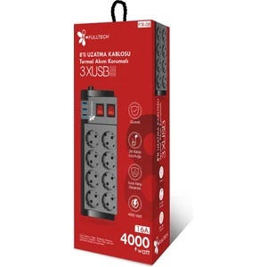 Termal Akım Korumalı 8li Uzatma Kablosu 3xusb 2 mt 16 Amper