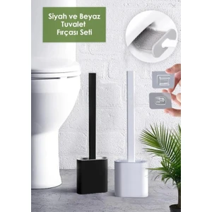 2li Set Beyaz ve Siyah Renk Silikon Tuvalet Fırçası Set Bükülebilir Pratik Silikon Wc Klozet Fırçası