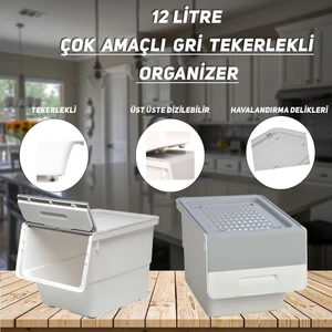 Motek MT06 Freebox 12 Litre Beyaz Gri Tekerlekli Tekli Organizer