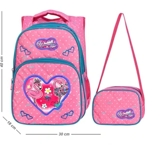 Lisanslı Waddell Pembe Benekli Flamingo Emboss Ilköğretim ve Beslenme Çantası