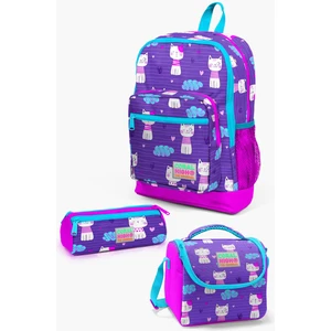Coral High Kids Mor Pembe Kedi Desenli 3’lü Okul Çanta Seti SET0123464