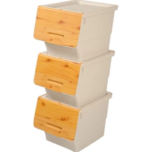 MT05B Freebox 33 Litre Bambu Desen Tekerlekli 3*33 Lt 3'lü Set Organizer