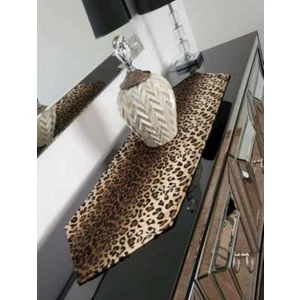 Becen House Leopar Desenli Rasel Kumaş Runner Masa Örtüsü