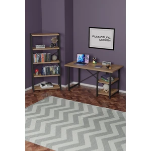 Furnature Design Metal Kitaplık 5 Raflı + 60X120 cm Çalışma Masası Atlantik Çam