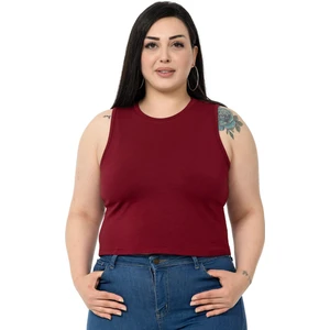 Disentis Modest Büyük Beden Bisiklet Yaka Kolsuz Crop Viskon Bordo Body