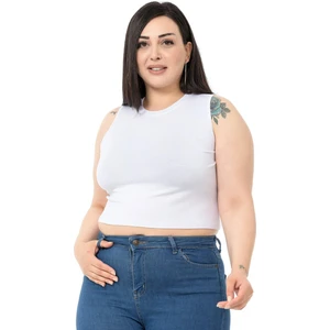 Disentis Modest Büyük Beden Bisiklet Yaka Kolsuz Crop Viskon Beyaz Body