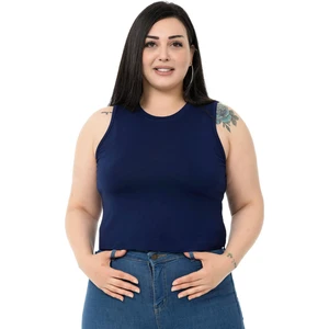 Disentis Modest Büyük Beden Bisiklet Yaka Kolsuz Crop Viskon Lacivert Body