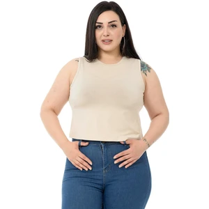 Disentis Modest Büyük Beden Bisiklet Yaka Kolsuz Crop Viskon Bej Body