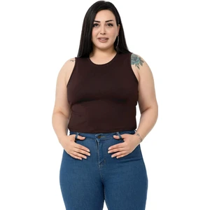 Disentis Modest Büyük Beden Bisiklet Yaka Kolsuz Crop Viskon Kahverengi Body