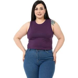 Disentis Modest Büyük Beden Bisiklet Yaka Kolsuz Crop Viskon Mürdüm Body