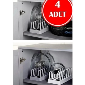 4 Adet Tencere Kapağı Organizeri 6 Bölmeli Tencere Kapak Rafı