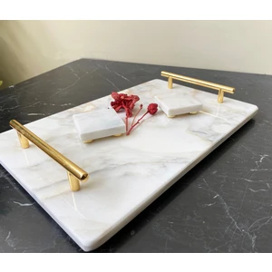 Doğal Mermer Söz / Nişan Tepsisi Makas Ve Yüzük Yükselticisi