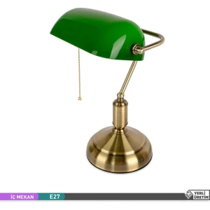 Banker Masa Lambası Yeşil Cam Eskitme Gövde E27 Duy