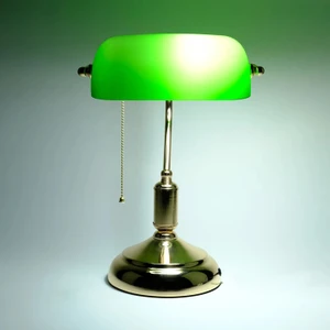 Banker Masa Lambası Yeşil Cam Altın Gövde E27 Duy