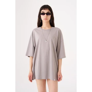 Kadın Basic Oversize Pamuklu Süprem T-Shirt Gri