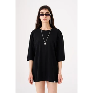 Kadın Basic Oversize Pamuklu Süprem T-Shirt Siyah
