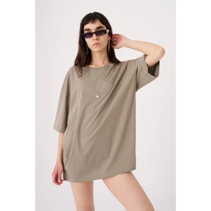 Kadın Basic Oversize Pamuklu Süprem T-Shirt Haki