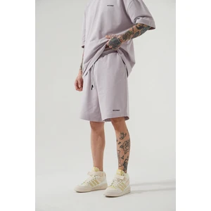 Unisex Oversize Basic Cepli Şort Açık Gri