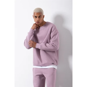 Oversize Bisiklet Yaka Basic Sweatshirt Kirli Pembe