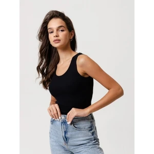 Amazing Crash Siyah Fitted/Vücuda Oturan Havuz Yaka Fitilli Esnek Örme Atlet