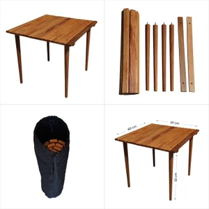 Mavi Trend Ahşap Katlanır Rulo Masa Kamp Outdoor Bahçe Araç Araba Masası Çantalı 60X57