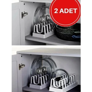2 Adet Tencere Kapağı Organizeri - 6 Bölmeli Tencere Kapak Rafı